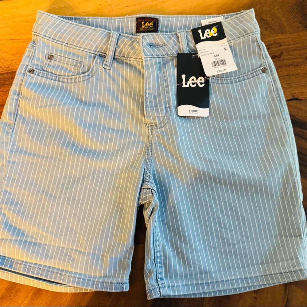 Lee Men's Light Blue Pinstriped Jean Shorts